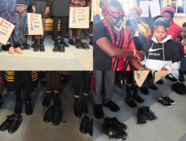 Sibongile Majali Nongxa, from Mhlanga Village in Emalahleni, donated 120 pairs of shoes to six schools.